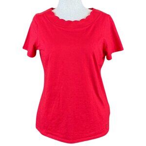 ANNE KLEIN SPORT RED SCALLOP NECK SHORT SLEEVE TEE, SIZE L